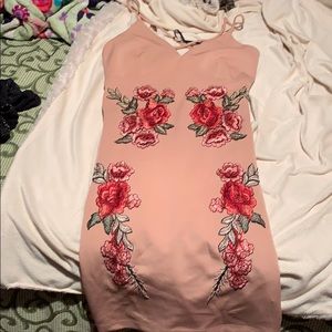 Nude midi dress with floral appliqué